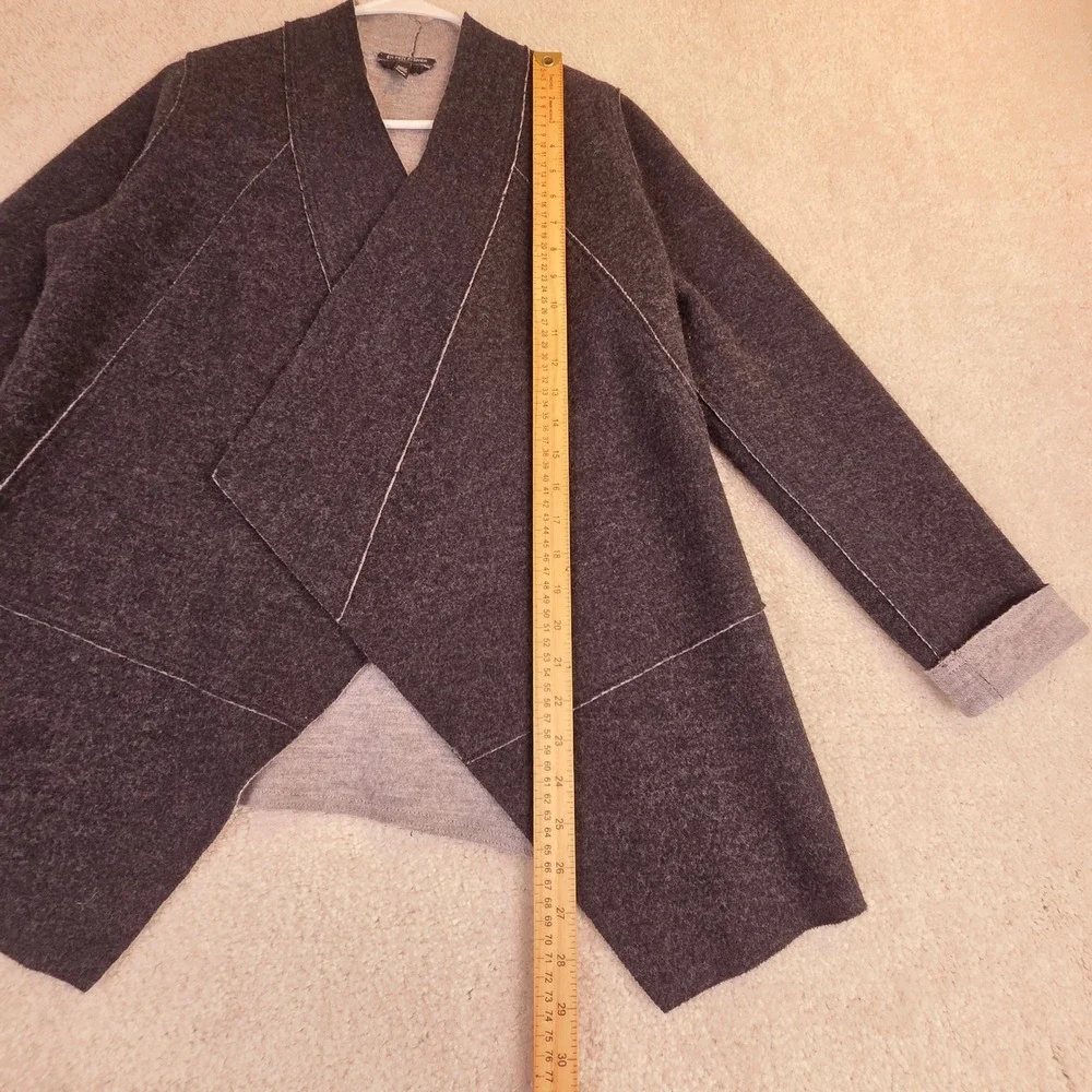 Eileen Fisher Gray Merino Wool Open Front Wrap Cardigan PS PP